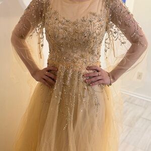 Elegant Beaded Gown in Gold